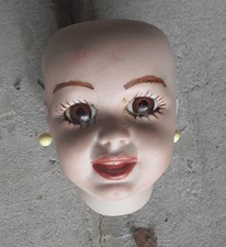 Vintage Porcelain SFBJ 236 Reproduction Girl Doll Head Brown Eyes 3" Tall