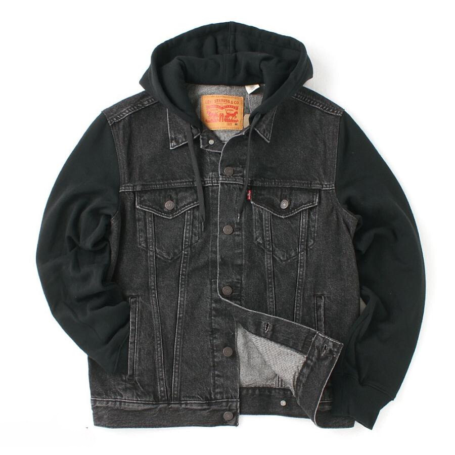 Levi's Mens Hybrid Hooded Trucker Jacket Color Black 745130001