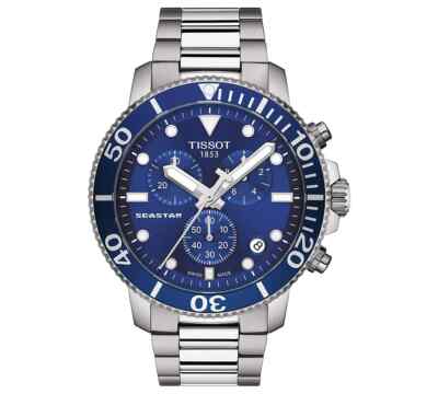 New Tissot Seastar 1000 Chronograph Mens Blue Dial 45m Watch T1204171104100