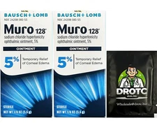 2 Pack -Bausch & Lomb Muro 128 Ointment 5%- 1/8 Oz + Free Wipe - Each Exp 2/2026