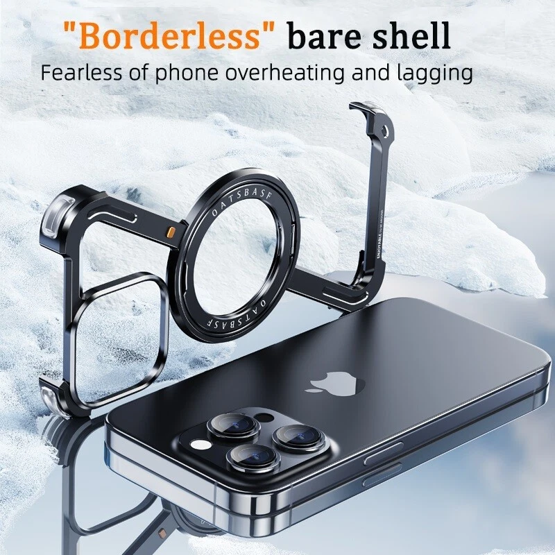 Magnetic Aluminum Metal Z Shape Rimless stand Case For iPhone 15 14 13 Pro Max - Picture 5 of 16