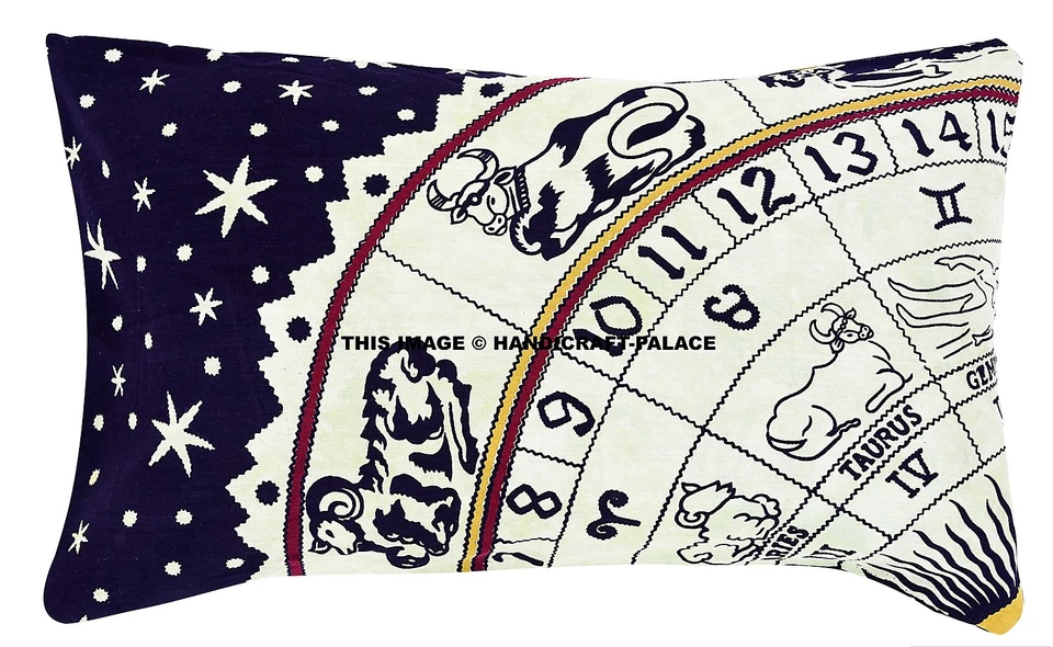 Funda de cojín de algodón indio con estampado de astrología zodiacal de 2 piezas Foto 2 de 3