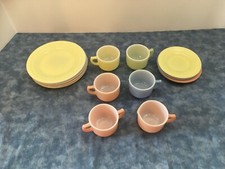 Children Hazel Atlas Moderntone 1950s Little Hostess 14 Pc Glass Tea Set