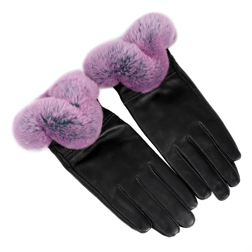 Women's Winter Genuine Leather Gloves Rex Rabbit Fur Warm Trim Cuff Velvet Lined - Picture 4 of 88