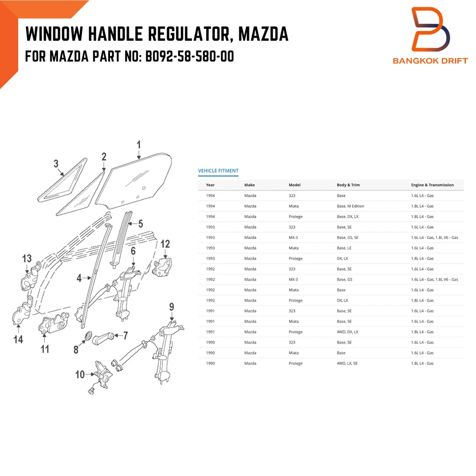 Manivela de janela manual cinza para Mazda Miata MX-3 Protege 323 B092-58-580-00 - Imagem 2 de 4