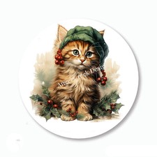 Vintage Holiday Cat Christmas Stickers Envelope Seals Christmas Favors