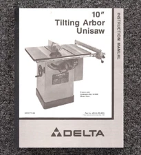 Tilting Arbor Unisaw Operator Instruction Maint Manual 1988 Delta 10" 34-829