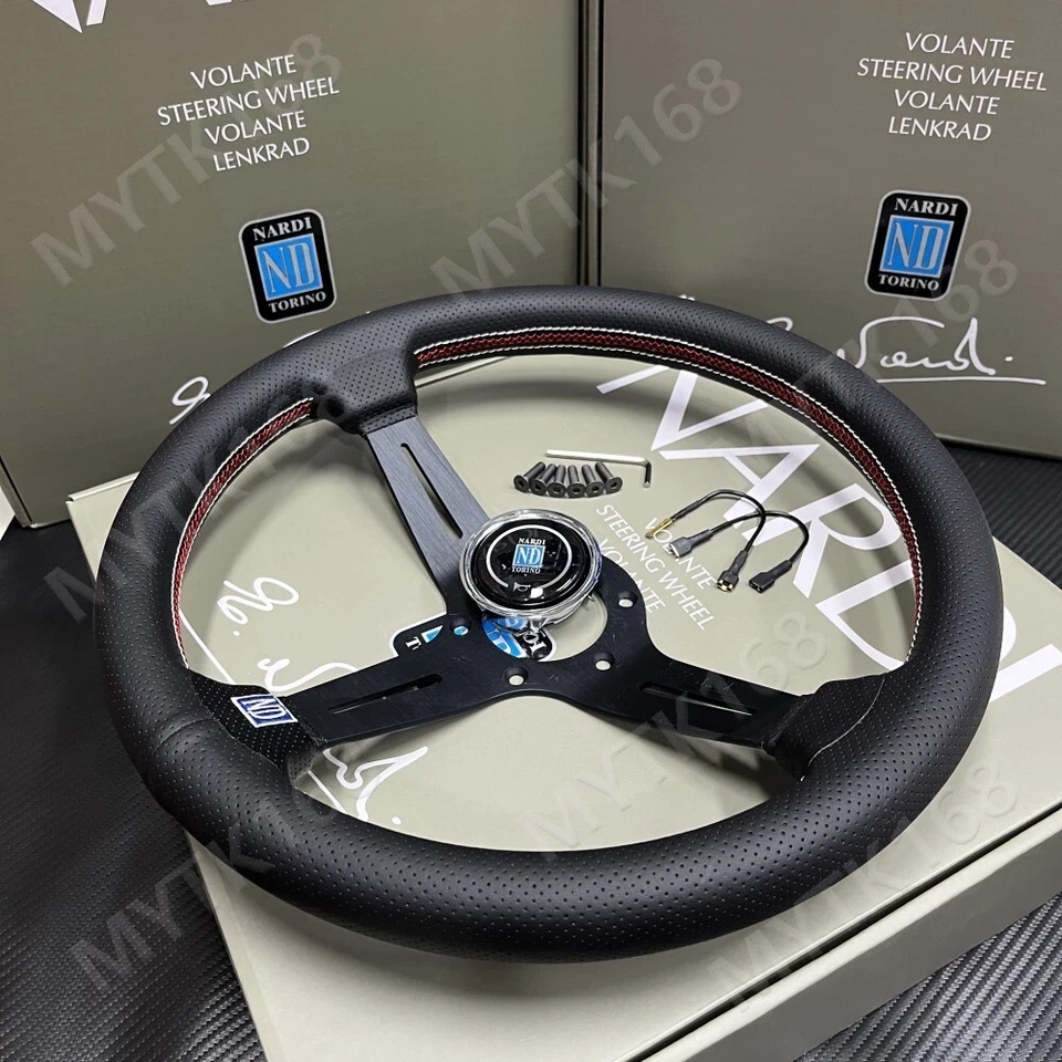 Volante de carreras Nardi 340 mm cuero plato profundo 70 mm negro apto para buje MOMO/OMP Foto 2 de 4