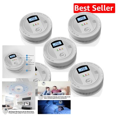 Compact Battery-Powered Photoelectric Smoke & CO Alarm - 5-Pack Safety Solution