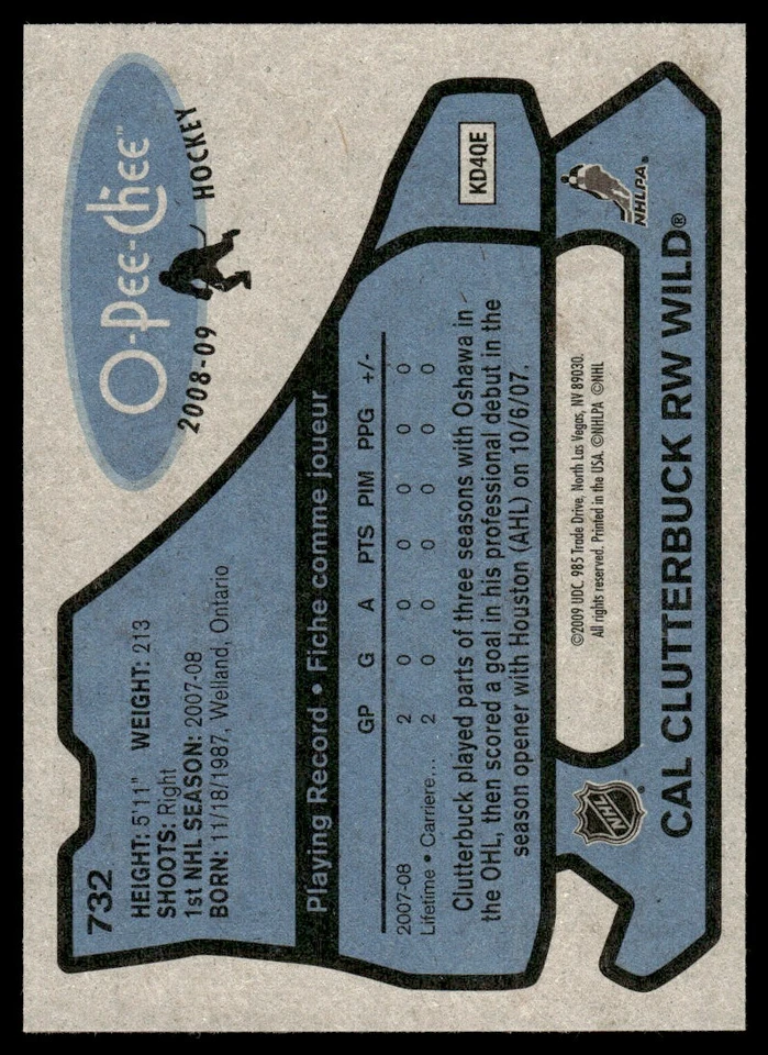 2008-09 O-Pee-Chee 1979-80 Retro Cal Clutterbuck Minnesota Wild #732 - Image 2 of 2