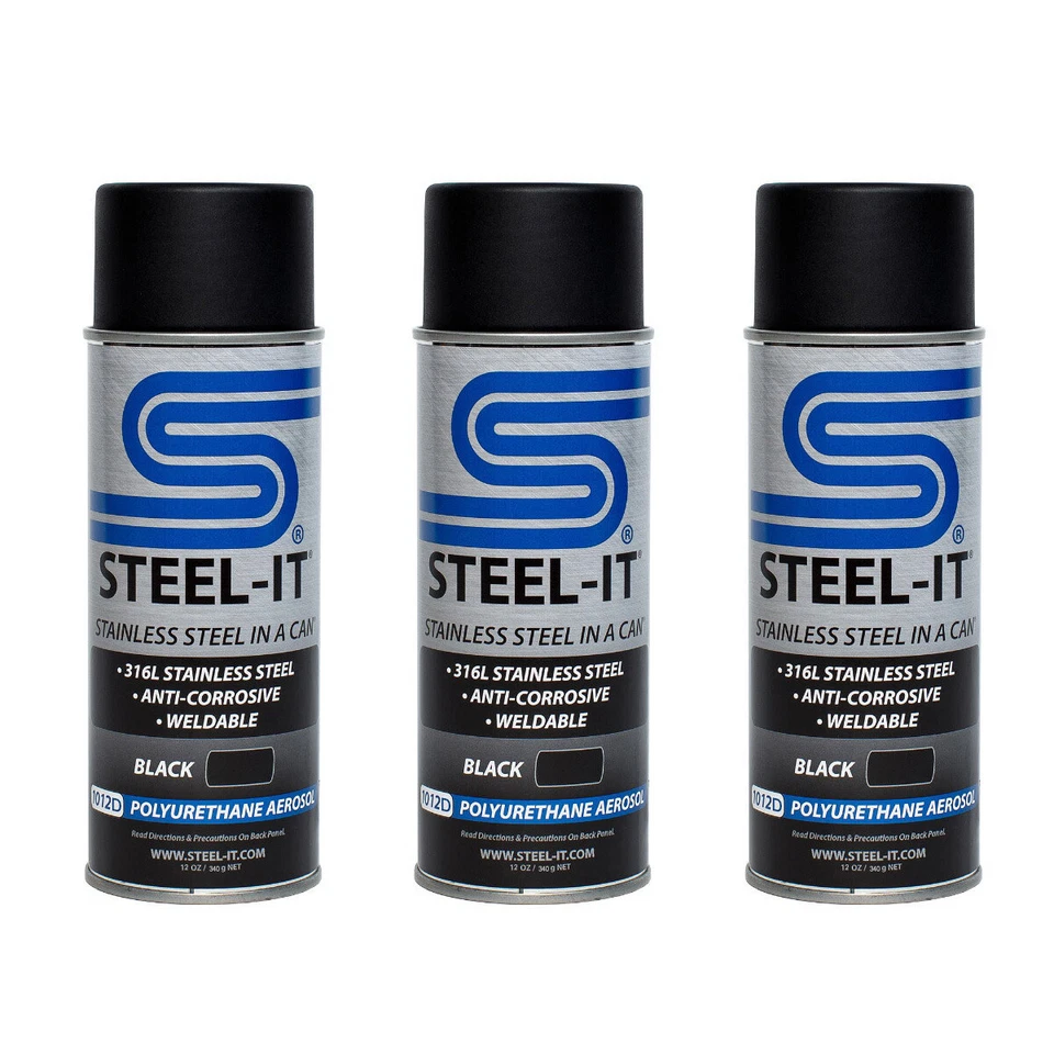 Steel-it BLACK Polyurethane 12oz Spray Can (3 Pack)
