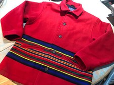 97. New Pendleton High Grade Serape Striped Red Wool Coat L