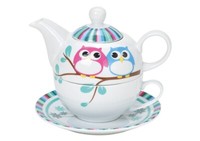 "Teekanne +Tasse \"Eule\" Tea For One Set Untertasse Teller KäNnchen"