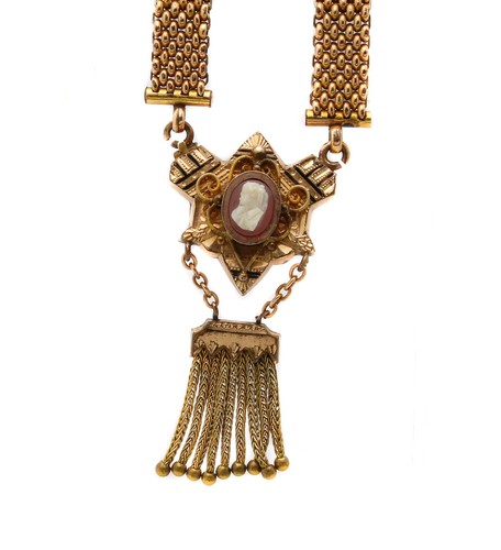 Collana cammeo intagliato vittoriana HFB antica catena libro GF - Foto 2 di 9
