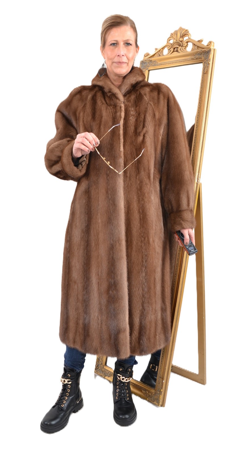 Us5881 Real Mink Fur Coat Ranch Saga Mink Jacket Size Xl - Nerzmantel Pelliccia