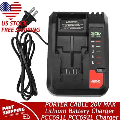 Quick Charger For PORTER CABLE 20V MAX Lithium Battery Charger PCC691L PCC692L