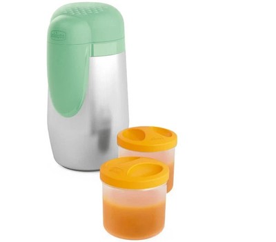 Chicco Thermobehälter Edelstahl Thermosflasche für Babynahrung mit 2 Einsätzen