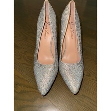 Lauren Lorraine Silver Rhinestone Pointed Toe Pumps Stiletto Heels Womens 8.5