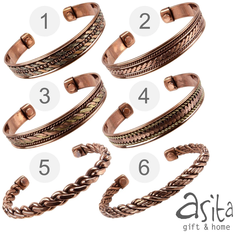 SISTO-X Asita Homewares Mens Magnetic Copper & Brass Bangle Indian Handcrafted