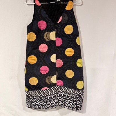 Anthropologie Maeve Tilde Jacquard Shift Dress Black Dots Mod Pop Art