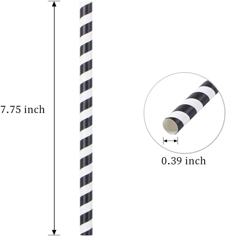 100 pajitas de batido de papel biodegradables de 0,4" de ancho a rayas negras jumbo Foto 4 de 4
