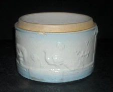 Blue & White Stoneware "Peacock at the Fountain" Butter Crock Salt Glazed