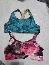 Lot of 2 Old Navy Active Sports Bras Girls L (10-12) PowerSoft Go-Dry Teal Gray