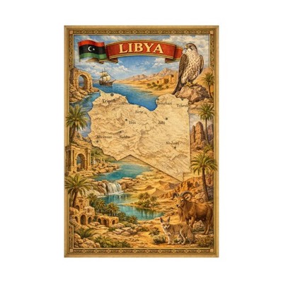 Libya Map Poster | North Africa Travel Art Souvenir 