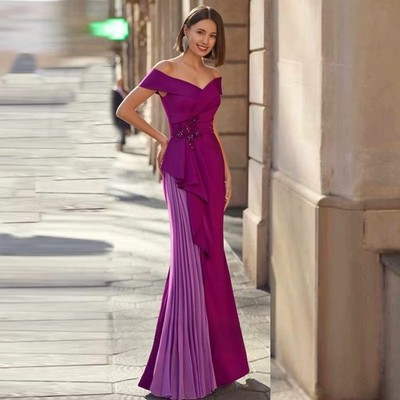 Stylish Applique Mother of the Bride Dress for Women Ruffles Pleat Wedding Guest