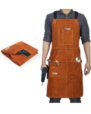 Leather Welding Apron 24  x 36  Heat Resistant 6 Pockets Adjustable