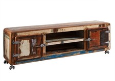 Vintage Altholz TV-Board auf Rollen Lowboard shabby chic mehrfarbig Massivholz