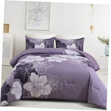 Comforter Set Floral Bedding Comforter Sets - Soft California King Dark Purple