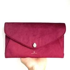 Swarovski Cosmetic Makeup Woman Bag Velvet Clutch Purse Wallet Crystal Wine Red