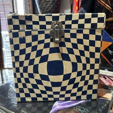 Vintage 7  45 Vinyl Record Carrying Storage Case Psychedelic Blue Checker JJ-06