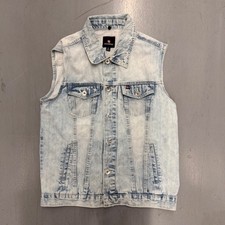 Southpole Mens Denim Vest Acid Wash Button Front Sleeveless Jacket L