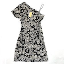 New Michael Kors Velvet Paisley One Shoulder Dress Chain Strap Size Medium