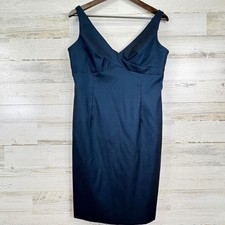Amanda Smith Navy Blue Shimmer Sleeveless V Neck Dress Cocktail Party Size 10