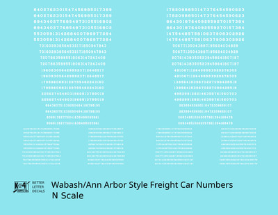 K4 N Scale Decals Wabash Style Numbers White 9, 7 and 4 Inch Renumber