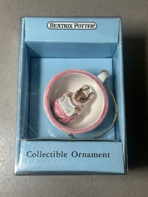 Schmid Beatrix Potter Mouse in Tea Cup 1990 Christmas Ornament In Box RARE