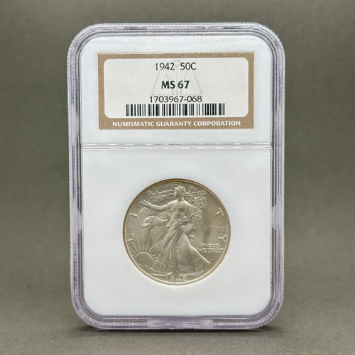 Estate 0.9 Fine Silver 1942 Liberty Walking Half Dollar Coin NGC MS67