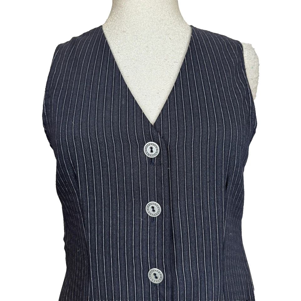 Vestido De Colección A Byer Para Mujer 7 Azul Marino Rayas Chaleco Sin Mangas Carrera Años 90 LEER Foto 3 de 4