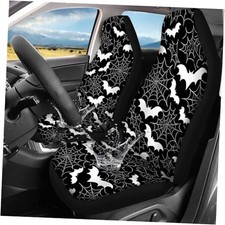 Car Seat Covers 2 PCS Elastic Breathable Front Black White Bats with Spider Web