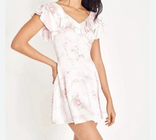 LoveShackFancy Frankie Dress Angelic Pink Floral Silk Ruffle Mini Size 00