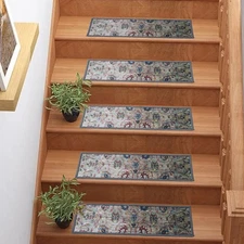 Vintage Oriental Stair Treads – Canvas Backing – Custom Size & Set – Multicolor