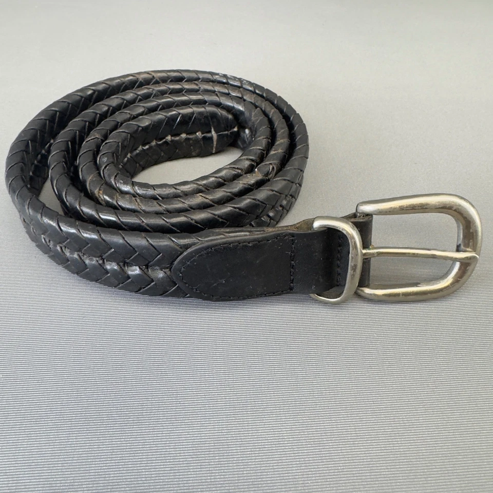 Cinturón trenzado de cuero negro Coach para hombre hebilla de latón talla 40 Foto 2 de 4