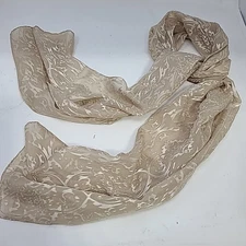 Vintage Sheer Scarf Cream Ecru Light Tan 14x62 Light Silky Long Velvety Jacquard