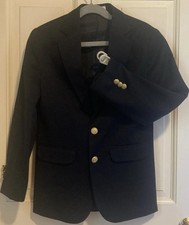 Izod Navy Blue Boy s Blazer 8 Wool Poly Rayon Fully Lined Brass Buttons Size 8
