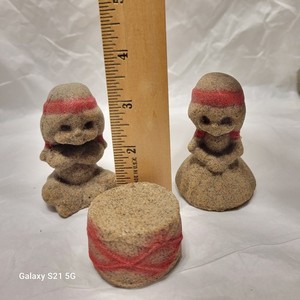 3 Pc Souviner Hardened Sand Native Kids And Drum 1960's
