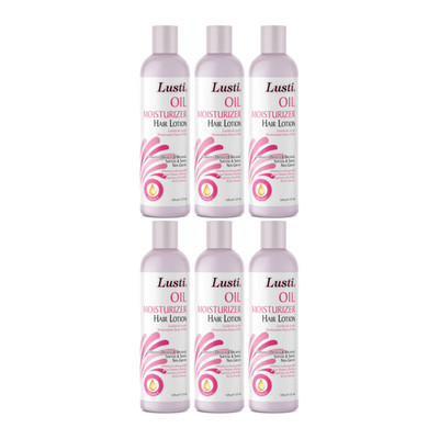 Lusti Oil Moisturizer Pink Hair Lotion with Vitamin E, 8oz. (237ml) (Pack of 6)