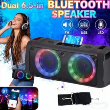 7500W Dual 6.5" Portable Bluetooth Speaker Heavy Bass Party with Carrying Strap